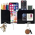 DSNS Mobile Wall Mount Stand Phone Holder with Remote Control Storage Racks, Key Hanger, Pen Holder Space/Self-Adhesive/Multi Purpose Accessories Pack of 1 (Black)