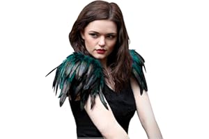 keland Paquete de 2 Mujer Gothic Epaulettes de Plumas Capa Chal Estola Cuello Halloween Cosplay Disfraz (Azul acido)