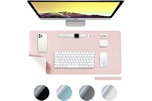 DesireTech Reversible Extra Large Office Desk Mat, Pink & Silver, 80x40 cm | XL Dual-Sided Waterproof Faux Leather Table Surface Protector, Desk Accessories, Laptop Mat & Mouse Pad