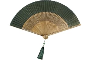 Elnwnnkc Abanico de mano de seda y bambú, suave y cómodo, de madera china, plegable, hecho a mano