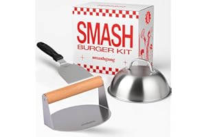 SMASHGANG® Smash Burger Kit – Prensa Hamburguesas, Espátula y Campana de Acero Inoxidable 304 | Utensilios para Cocina y BBQ
