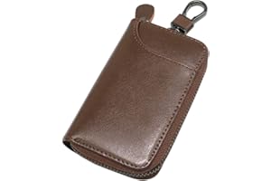 TECHNOPLAY Unisex Mens Womens Premium Leather Car Key Holder Bag Keychain Case Wallet with Buckle and 6 Hooks and 1 CAR key buckle Zipper Closure Credit Card Holder