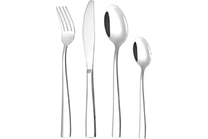 Otto Koning -Leipzig- Juego de cubiertos acero inoxidable 32 piezas, apto para lavavajillas. Cubertería moderna para 8 personas, con tenedor, cuchara, cuchillo y cuchara café.