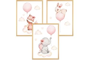 Zamety 3 Pièces Decoration Chambre Bebe Affiches, Animaux Affiche Chambre Bebe, A4 Tableau Chambre Enfant Poster, Tableau Animaux pour Deco Chambre Bebe, Sans Cadre, 21 x 30 cm