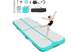 FBSPORT Tapis de Gym Gonflable 3M 4M 5M, 10/20cm D'éPaisseur Tapis Gymnastique avec Pompe à Air et Sac De Transport, Tapis D'Exercice Pour Maison/Yoga/ExtéRieur/Tumbling/Gym/Cheerleading/Eau