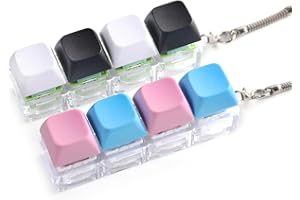 SRUMVOAT 2PCS Keyboard Fidget Toy, Four-Button Clicker Keychain Stress Relief Finger Toys for ADHD Anxiety, Mechanical Switch Fidget Keyboard for Adults and Teens, (Black White Silent, Blue Pink Regular)
