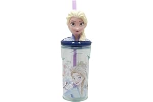 Stor Vaso Infantil Reutilizable con Pajita y Tapa con figurita 3D y Capacidad de 360 ml de Frozen