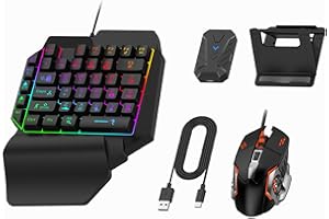 GAEIRT 35 Keys Mini Keyboard One Hand Gaming Keyboard and Mouse Converter Set Gaming Mouse with RGB Backlit Phone Holder, Keyboard and Mouse Adapter, Mobile Game Converter