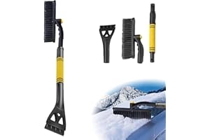 May Huang Skrobaczka samochodowa z miotłą – 80 cm, 3 w 1, szczotka do czyszczenia samochodu, szczotka do śniegu z głowicą szczotki 360 stopni, skrobaczka do śniegu z uchwytem piankowym, do samochodów