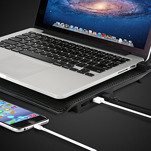 [Neue Version] AVANTEK 16 Zoll Laptop Kühler Notebook Cooler Ständer Kühlpad Kühlmatte mit 6 Ventilatoren, 2 USB-Anschlüssen, blaue LED Licht, verstellbare Ventilatorgeschwindigkeit - 4