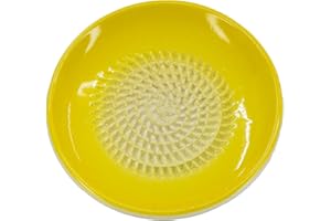 Kaladia Plato rallador de cerámica de un solo color, ideal para jengibre, parmesano, etc., en amarillo, diámetro: 12 cm, hecho a mano y pintado a mano, fabricado en España