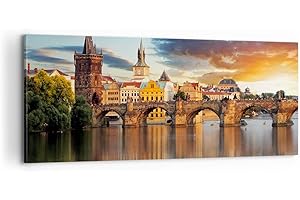 ARTTOR Lienzos decorativos 100x40cm Cuadro Sobre Lienzo Moderno Praga puente historia río Grande Dormitorio Cocina Cuadros Pared Imágenes Cuadros Decoracion Salon Wall Art Prints Decor Canvas AB100x40-2819