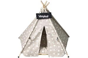 Vinnykud Dog Teepee Removable Washable Pets Teepee Dogs Tent Cotton Canvas Portable Pet Tents Houses with Cushions Cats Tents Dog/Cat Bed