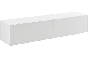 [en.casa] Armario de Pared Evaton Mueble de TV Mural Armario Flotante con 2 Compartimentos Consola de Entretenimiento Multimedia 140 x 33 x 30 cm - Blanco Mate