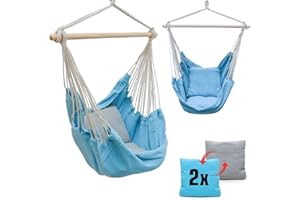 ‎AMANKA AMANKA Hanging Chair with 2 Reversible Cushions - Comfortable Hanging Swing for Balcony Garden Patio Outdoor Indoor - Hanging Chair with Suspension for Adults Children Living Room Camping Relaxing