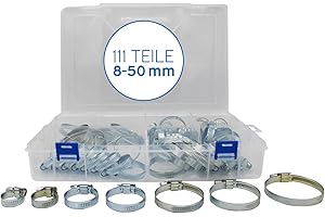 kör4u Fascette stringitubo 111 pezzi, morsetti per tubi, pratica scatola conveniente, taglia XL, regolabile da 8 a 50 mm, connettori per tubi per casa e giardino ecc.