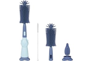 Vicloon Cepillo para Biberones, 3 en 1 Kit Cepillo de Silicona para Botella, Cepillo de Pezón Limpieza de Botellas para Bebés Kit para Botellas y Tetina, Sin BPA(Azul)