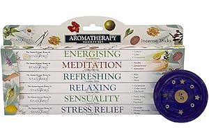 ZEN MOON | Incienso Natural | 48 Varillas | 6 Aromas: Lavanda, Menta, Limón, Vainilla, Ylang Ylang y Cardamomo | con Quemador de Madera | Ideal para meditación y Relax