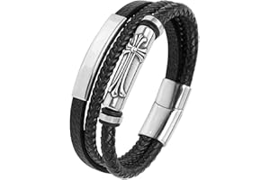 Mochity Pulsera Hombre, Pulsera Cuero Hombre, Pulseras Hombre Ferroso, Pulsera Acero Inoxidable Hombre, Pulsera Vikinga, Con Caja De Regalo, Pulsera Cuero, Pulsera Hombre Acero