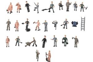 Bruafsir 25Pcs 1:87 Figurines Peintes Figures Miniatures des Travailleurs Ferroviaires avec Seau et Echelle