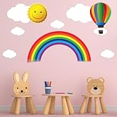 Tilki D&uuml;nyası Rengarenk G&ouml;kkuşağı, U&ccedil;an Balon, G&uuml;neş ve Bulutlar Duvar Sticker Seti - Bebek ve &Ccedil;ocuk Odası Dekoratif Duvar &Ccedil;ı
