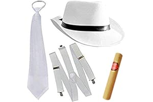 thematys Al Capone Mafia Gangster Set kapelusz + krawat + szelki - zestaw kostiumowy dla kobiet i mężczyzn - idealny na karnawał i karnawał (biały)
