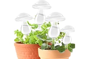 E-feilai - Glas-Bewässerungsspieß, Bewässerungskugeln für Pflanzen, Selbstbewässernde Glühbirnen für Zimmerpflanzen, Pflanzen Gießhilfe für Balkon und Garten (4 Transparent Pilze)