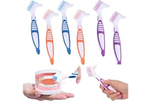 FEIONE 6 StüCk Doppelseitige ProthesenreinigungsbüRsten, Zahnprothesen BüRste, ProthesenzahnbüRste, ProthesenbüRste, ZahnbüRste FüR Prothesen, Ergonomische GebissbüRste Mit Mehrschichtigen Borsten