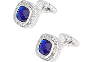 AMIJOUX Gemelli in Cristallo Blu Tono Argento, Gemelli in Pietra Gemma per Camicia da Smoking da Uomo, Gemello con Strass in Rame per La Decorazione di Abiti da Sposa e da Festa