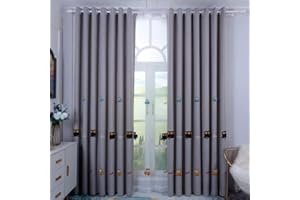 Lsimeru Verdunkelungsvorhäng Kinderzimmer Junge Ösen mit Auto Stickerei Muster,Gardinen Blickdicht 2er Set 140x175 Lang Baby Kinder Fenster Dekoschal