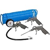 ECD Germany Druckluft Zubehör 4tlg. Set für Kompressor | 15m Knickfester Spiralschlauch | Reifendruckpistole mit Manometer | 