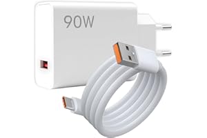 ATSHLD Caricatore Rapido 90W con Cavo USB-C 1M 6A per Xiaomi 15 Ultra, 14 Ultra, POCO F6, F7 Pro, Redmi Note 14/13/12, Mi Pad – Adattatore Turbo Charge, Ricarica Veloce e Sicura USB Type-C
