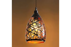 COMELY Lámpara colgante vintage, Lámpara de Araña de Hueca Tallada Industrial, Pantalla de Metal con Nido de Pájaro Negra y Dorada, Lámpara de Techo Moderna E27 para Sala de Estar, Cocina, Restaurante