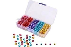 LIYUN 300 campanelle colorate con scatola di immagazzinaggio, piccole campanelle in metallo, fai da te con scatola portaoggetti in 5 colori per Natale, decorazioni e creazione di gioielli, 5 colori 8 mm