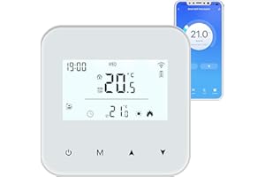 Vaconoff Thermostat Connecté A Pile, Thermostat Chaudiere Gaz 2 Fils, WiFi Intelligent, Programmation Quotidienne, 3XAAA Batterie Ou USB Alimenté,Compatible avec Tuya, Alexa Et Google Assistant Blanc