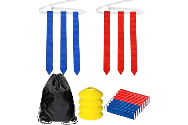 Iegefirm Flag Football Set-14Pcs Ceintures avec 42 Drapeaux (21 Drapeaux Rouges et 21 Drapeaux Bleus) Ceintures de Drapeaux D'Entraînement Touchdown
