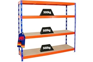 ‎PROREGAL PROREGAL Profi Schwerlastregal Rhino EXTRA BREIT blau/orange HxBxT 180x200x60cm Fachlast 500kg 4X Spanplatten-Ebenen 8mm Garagenregal, Lagerregal, Steckregal, Weitspannregal