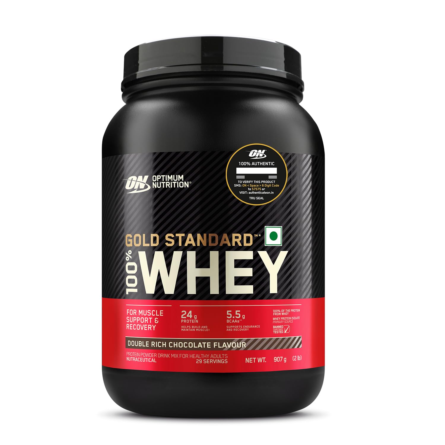 Optimum Nutrition (ON) Gold Standard 100% Whey Protein Powder 2 lbs, 907 g (Double Rich Chocolate), for Muscle Support & Reco