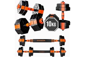 ManiBoom Pesas y Mancuernas Ajustables ANTIDESLIZANTES - Mancuernas 10kg 15kg 20kg 30kg 40kg 50kg Hexagonales con Barra Regulables y Cierre de SEGURIDAD - Kit de Ejercicio