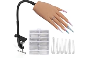 Deciniee Mano Finta per Ricostruzione Unghie, 240 Pezzi 3XL Punte per Unghie Mano Pratica, Modello di Pratica per Unghie in Silicone, Mano Finta con Supporto Mano da Allenamento Professionale Nail Art