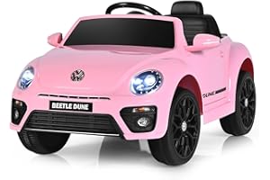 Maxmass Kids Electric Ride on Car, 12V Battery Powered Licensed Volkswagen Beetle Vehicle with Remote Control, Lights, Music, USB, FM, Bluetooth and Slow Start, Children Toy Car for Boys Girls (Pink)
