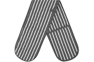 GADGETS MAFIA Double Oven Gloves Butcher Quilted Stripe Heat Resistant Oven Mitts Pot Holder Heat Resistant Mitt 100% Cotton For Baking and Cooking Grey Oven Glove