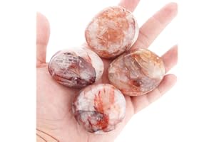 ORIENTREA Quartz Hématoïde Pierre de paume-4 pièces Pierre de Quartz Quartz Hématoïde,Pierres Thérapeutiques, pierre d'inquiétude, Paquet cadeau