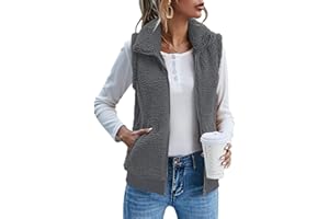 IECCP Teddy Fleece Gilet for Women UK Body Warmers Vest Tops Solid Color Lightweight Cozy Gilets Stand Collar Sleeveless Zip Waistcoat with Pockets
