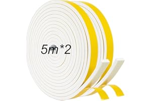 JBEIY 10M Guarnizione Adesiva Bianca, Striscia di Schiuma Autoadesive, Anti freddo, Porte Finestre Prova di collisione e Isolamento Acustico Strisce -12mm(W)*6mm(H)