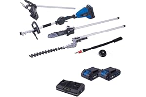 Scheppach BC-MFH400-X Appareil multifonction sans fil 4 en 1 sans fil 20 V | Débroussailleuse, taille-haie, élagueuse | Série IXES 20 V | avec 2 batteries 2 Ah et double chargeur