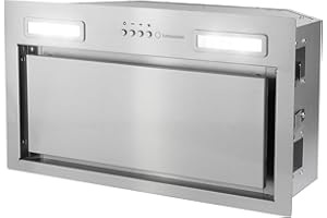 Turbionaire Amira 50 TAM50S Cappa Cucina Incasso 52 cm, Motore Brushless, Acciaio Inox, 600 m³/h, Aspirazione Perimetrale, 3 Velocità, LED 4000K, Filtro antigrasso a 5 strati, Valvola di non ritorno