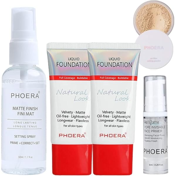 Phoera Foundation-Set – 24h Deckkraft & Ölkontrolle, Vegan, Mit Schwamm & In 12 Hauttönen (6x30 Ml)