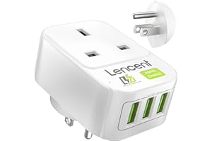 LENCENT UK to US Plug Adapter with 3 USB Ports, Grounded America Travel Adapter for USA Mexico Canada Thailand and More (Type B)