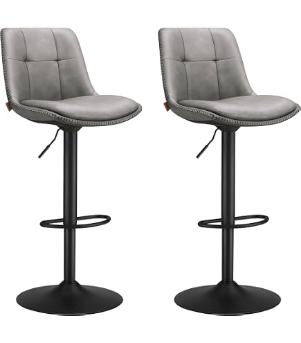 Lot De 2 Tabourets De Bar Camden – Dossier En I, Revêtement Tissu Gris Clair – Hauteur Réglable Et Pivotant – Charge Max 110kg